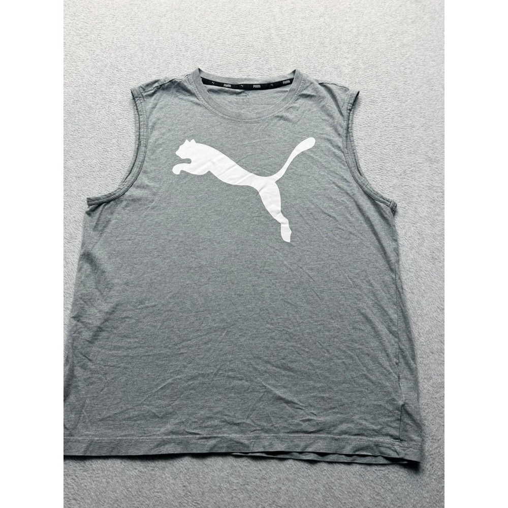 Puma Mens Sleeveless Muscle Tee Heather Grey Big Logo Tank Top XL